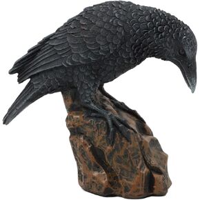 Ebros Gift Gothic Macabre Edgar Poe Perching Raven On Rock Figurine 5" Tall Gothic Crow Scavenger Bird Decor Sculpture