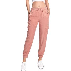 Love Tree Womens Juniors Smock Waist Light Tencel Jogger Pants