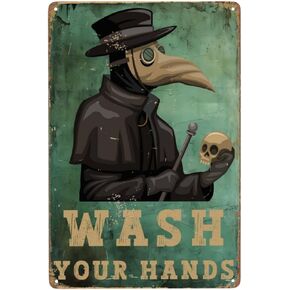 Funny Metal Tin Signs Wash Your Hand Sign Plague Doctor Gothic Decor Wall Decor Home Bathroom Kitchen Decor 8"x12"