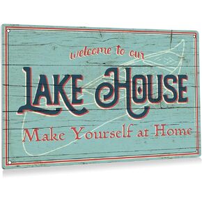 Rustic Welcome to Our Lake House Metal Tin Sign Wall Decor Farmhouse Beach Sign Gifts