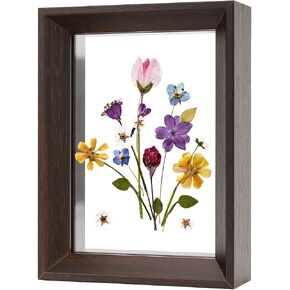 Wooden Pressed Flower Frame, Floating Picture Frame Double Acrylic Photo Frames for Dried Flowers Wall-mounted, DIY Gifts for Family Friends, Rectangle, 4x6 Inches, Dark Brown (FRAME ONLY)