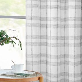 SXZJTEX Grey and White Buffalo Plaid Curtains Farmhouse Rustic Checkered Gingham Sheer Linen Window Curtain Drapes 63 Inches Length for Living Room Bedroom Grommet Top, 55W x 63L, 2 Panels