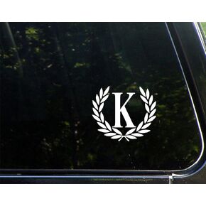 Letter K, Small Size, Decorative Monogram - 4-1/2" x 3-/4"- Vinyl Die Cut Decal/Bumper Sticker for Windows, Trucks, Cars, Laptops, Mailboxes, Tumblers, Lockers, Glasses. Mugs, Etc.