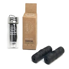 Organic Bamboo Fibre with Activated Charcoal Floss in Glass jar + REFILLS with Tea Tree and Peppermint essential oils 90 m / 99 yds total - by Lucky Teeth (1+2 Pack)