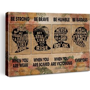 Retro Feminist Print Canvas Wall Art Home Decor Be Strong Not Fragile Like a Flower Painting 12x15 Canvas Poster Framed Ready to Women Gift