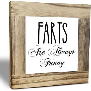 Rustic Bathroom Wood Plaque Sign, Farts Are Always Funny, Funny Bathroom Décor Sign, Box Wooden Plaques Signs, Shelf Décor Sign, Toilet Décor Sign, Rustic Farmhouse Bathroom Wood Sign 4.3×4.3×0.7inch