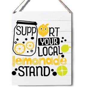 Kitchen Lemon Sign Support Your Local Lemonade Stand Wooden Sign Plaque Wall Hanging Posters Artwork 10"X8" Perfect Home Decoration