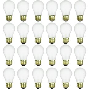 Sunlite 41622 Incandescent Appliance A15 Light Bulb, 15 Watts, 70 Lumens, Medium Base (E26), Dimmable, Mercury Free, 2600K Warm White, Frost, 24 Count