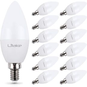 مصابيح Litake E12 LED مكافئة 60 وات، مصابيح شمعدان E12 LED في ضوء النهار، مصابيح إضاءة مروحة السقف LED، لمبة ثريا LED 5000 كيلو، 600 لومن، مصابيح إضاءة مروحة سقف بقاعدة الشمعدانات، 12 حزمة in Kuwait