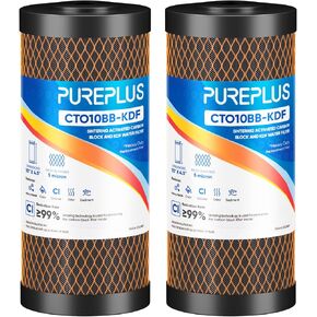 PUREPLUS 5 Micron 10" x 4.5" Whole House Coconut Shell Activated Carbon and KDF Water Filter, Heavy Metal Removal Replacement Water Filter, CTO10BB-KDF, 2 PACK
