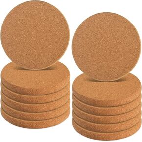 homEdge Cork Coasters, 12 Packs Extra Thick Round Edge Coasters, 4 Inches Diameter and 2/5 Inches Thick Plain Coasters