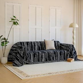 Striped Boho Couch Covers for Dogs Washable Black Couch Sofa Covers for 3 Cushion Couch Sofa Soft Chenille Couch Covers for Sectional L Shaped Couch Pets Protector(X-Large, 71" x 134")