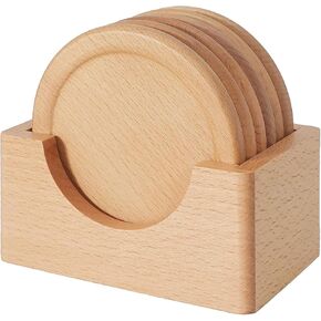 Classic Walnut Coaster Set of 7 Pieces. Including The Holder Pure Natural Wood and Texture.Wonderful Decor for Dining Tables and Office Tables