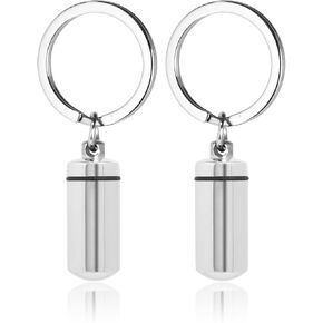 Cremation Jewelry for Ashes Pendant Urn Necklace Keychains Cylinder with Silver Stainless Steel Keepsake Ashes Memorial Jewelry (2PCS)