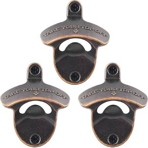 Stainless Bottle Opener Wall Mount Beer Cap Opener Screw in Beer Opener Antique Bronze (3 Pcs)