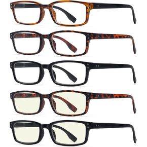 Eyekepper Readers 5-Pack Classical Rectangular Spring-Hinges Reading Glasses Include 2pcs Computer Glasses +0.5