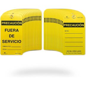 TRADESAFE Spanish Out of Service Tags, Fuera de Servicio - 30 Yellow Caution Sign with 30 Cable Ties, Durable 32 mil Vinyl, Caution Tags for Equipment Repair or Service, Accident Prevention