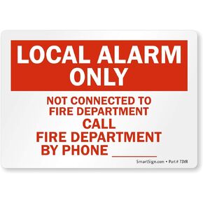 SmartSign Adhesive Vinyl Label, Legend "Local Alarm Only Call Fire Department Phone _", 3.5" high x 5" wide, Red on White