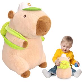 Emoin Capybara Plush Kawaii Capybara Stuffed Aniamls with Green Tennis Backpack Capybara Toys Hugging Gifts Capybara Plushie Doll Pillow for Kids - 13.8Inch