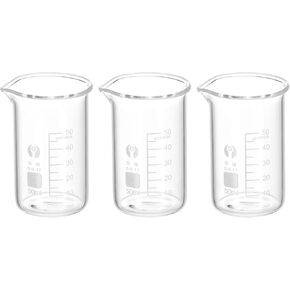 PATIKIL 3Pcs 50ml Tall Form Glass Beaker, 3.3 Borosilicate Glass Graduated Printed Scale Measuring Cups with Spout for Kitchen Lab Liquids