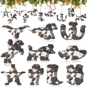 Christmas Western Horse Cow Ornament, 30 Pcs Wood Hanging Ornaments Set, Rustic Cowboy Style Decorations for Christmas Tree in Kuwait