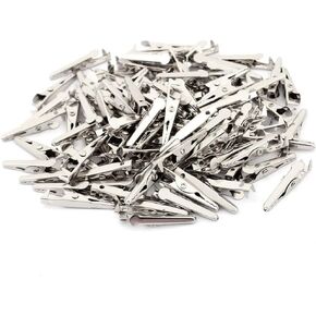 uxcell Metal Non-insulated Test Alligator Electrical Clip Clamp Connector 28mm Long 100 Pcs Silver Tone