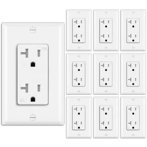 BESTTEN 10 Pack 20 Amp Decor Wall Receptacle Outlet, 20A Tamper-Resistant (TR) Electrical Outlet with Wallplate, Residential and Commercial Use, UL Listed, White