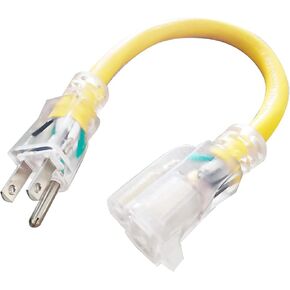 EP 10 ft Lighted Outdoor Extension Cord - 12/3 SJTW Heavy Duty Yellow Extension Cable with 3 Prong Grounded Plug - 15AMP Power Cord for Lawn, Garden, Appliances