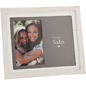 Pavilion - Love You Sister MDF Photo Frame, Holds 4" x 6" Photo, Distressed Picture Frame, Textured Wood Grain Finish, 1 Count, 10 x 8.5-inches Overall,White/Gray
