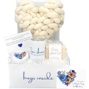 Boxzie Sympathy Gifts, Condolence Gift Box, Bereavement Basket, Sorry for Your Loss Care Package, Thinking of You Grief Boxes for Women, Men, Friend – Condolences Navy Pillow, Candle & Soap