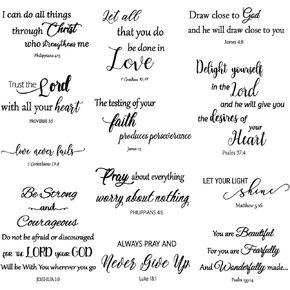 12 Pieces Bible Verse Wall Stickers,Inspirational Quotes Christian Wall Decals,Scripture Wall Decals,Peel and Stick,Motivational Wall Decal for Living Room Bedroom Bathroom Office, Black
