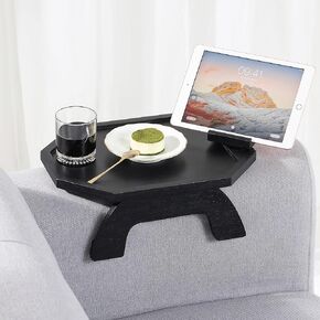 Sofa Armrest Tray, Arm Table Sofa Arm Tray with Robust Large Grip Arm, Double Large SS304 Hinges and 360 Rotating Phone Bracket, Non-Slip/Flexible with Different Sofa Armrest Shapes and Width