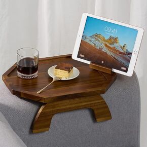 Sofa Armrest Tray, Arm Table Sofa Arm Tray with Robust Large Grip Arm, Double Large SS304 Hinges and 360 Rotating Phone Bracket, Non-Slip/Flexible with Different Sofa Armrest Shapes and Width