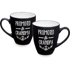 Sheffield Home Promoted to Grandma & Grandpa Coffee Mugs - Set of 2, 16oz Capacity, Stylish & Durable Cups - Dishwasher & Microwave Safe - Ideal Grandparent Present for Pregnancy Announcement