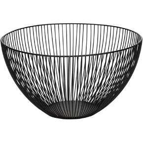 Metal Wire Countertop Fruit Bowl Basket Holder for Kitchen | Black Modern Home Storage Decor Stand - 11 Inch (Round C)