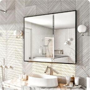 Eviva 36 x 30 black bathroom mirror for wall - 36" wall mirror for bathroom - 36 inch bathroom vanity mirror for over sink - 36" black rectangle bathroom mirrors for wall - 36x30 mirror bathroom