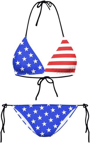 Women's Two Piece US Flag Halter Bikini Swimsuit Sexy July 4th Self Tie String Bikini Swimwear Set in Saudi Arabia