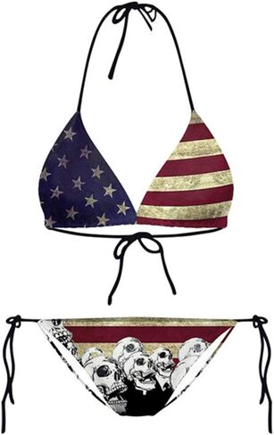 Women's Two Piece US Flag Halter Bikini Swimsuit Sexy July 4th Self Tie String Bikini Swimwear Set in Saudi Arabia