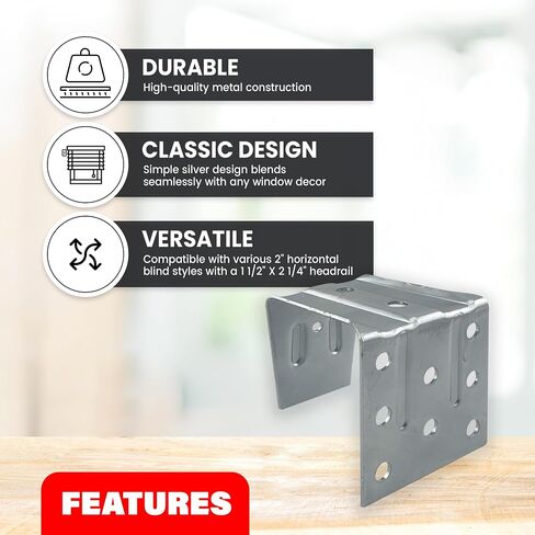 Amazing Drapery Hardware Center Support for Low Profile Headrail Blind, Durable Steel Brackets with Screws and Plugs - Fits 1 1/2" x 2 1/4" Headrail, 2 Pack - Silver in Saudi Arabia