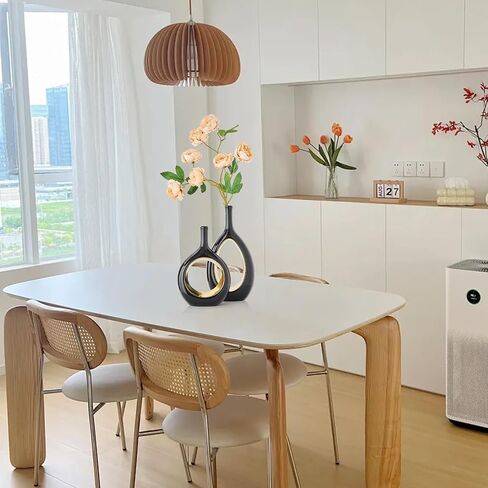 مزهرية سوداء للديكور الذهبي: مجموعة من مزهريتين سيراميك للزهور، مزهرية مجوفة بيضاوية لقطع مركزية للطاولة، ديكور منزلي حديث لرف غرفة المعيشة، مجموعة مزهرية زهور مزخرفة للمكتب in Kuwait