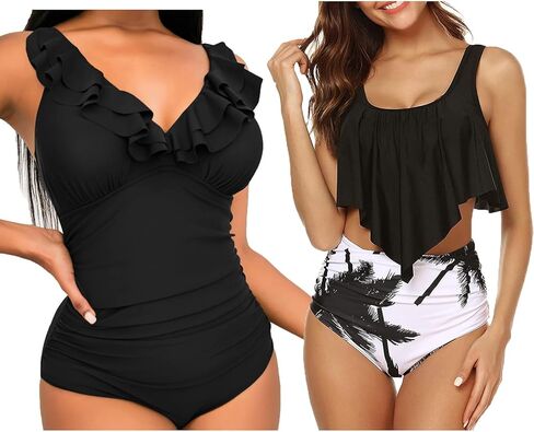 بدلة سباحة نسائية مكشكشة مكونة من قطعتين وملابس سباحة من قطعة واحدة in Kuwait