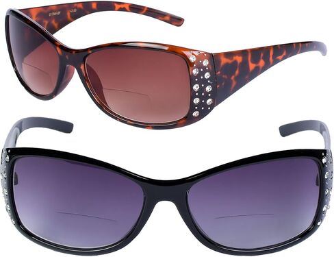 2 Pair of Women's Fashion Bifocal Reading Sunglasses with Rhinestones - Microfiber Carrying Cases Included in Saudi Arabia
