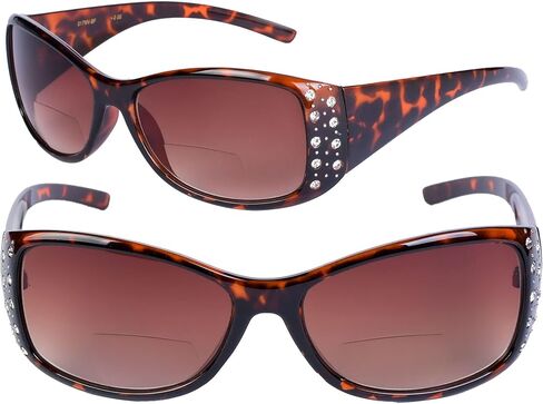 2 Pair of Women's Fashion Bifocal Reading Sunglasses with Rhinestones - Microfiber Carrying Cases Included in Saudi Arabia