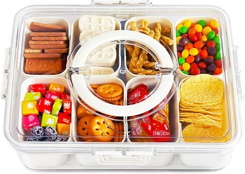 8 Compartments Snackle Box Snack Containers,Divided Serving Tray with Lid and Handle,Charcuterie board with lid,Clear Snack Platter Organizer for Adults,Snack Box for Fruits, Candy, Condiment,Party in Kuwait