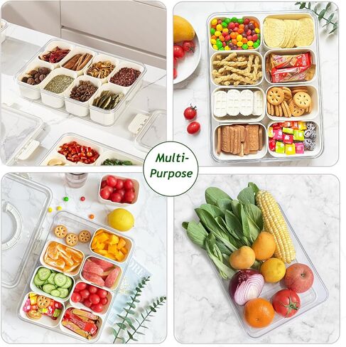 8 Compartments Snackle Box Snack Containers,Divided Serving Tray with Lid and Handle,Charcuterie board with lid,Clear Snack Platter Organizer for Adults,Snack Box for Fruits, Candy, Condiment,Party in Kuwait