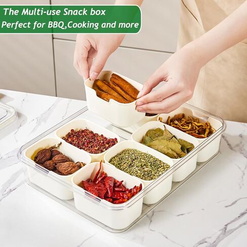 8 Compartments Snackle Box Snack Containers,Divided Serving Tray with Lid and Handle,Charcuterie board with lid,Clear Snack Platter Organizer for Adults,Snack Box for Fruits, Candy, Condiment,Party in Kuwait