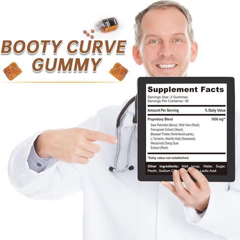 Booty Gummies for Big Butt and Hips, Bigger Butt Gummies for Natural Curves, 1PCS Bum Support Gummies, Berry Flavored Women Support Supplement, Boost Glute Growth, Fenugreek, 60 Count. in Saudi Arabia