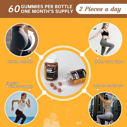 Booty Gummies for Big Butt and Hips, Bigger Butt Gummies for Natural Curves, 1PCS Bum Support Gummies, Berry Flavored Women Support Supplement, Boost Glute Growth, Fenugreek, 60 Count. in Saudi Arabia
