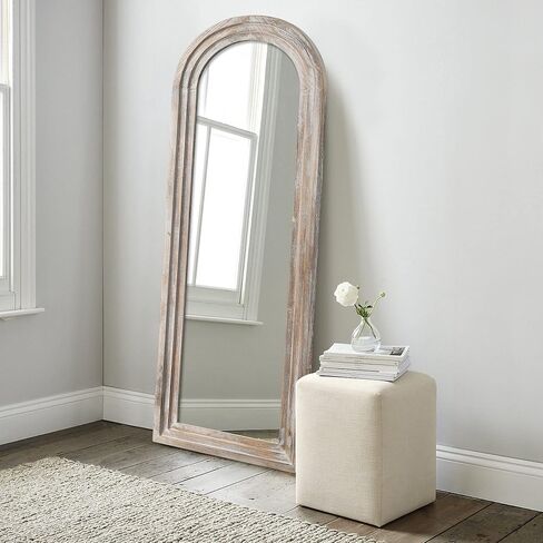 NeuType 65"x22" Arched Full Length Mirror Solid Wood Frame Mirror Floor Mirror with Back Hooks Large Wall Mirror Dressing Mirror for Bedroom Living Room, Weathering White in Saudi Arabia