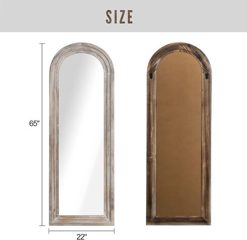 NeuType 65"x22" Arched Full Length Mirror Solid Wood Frame Mirror Floor Mirror with Back Hooks Large Wall Mirror Dressing Mirror for Bedroom Living Room, Weathering White in Saudi Arabia